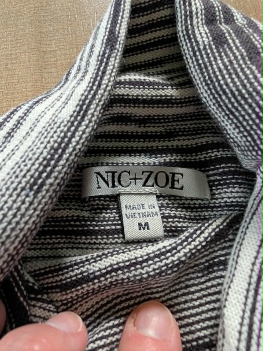 NIC+ZOE Striped Knit Turtleneck Tunic Sweater Medium Black Ivory - Picture 7 of 8